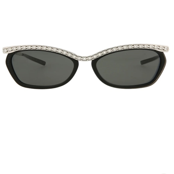 GUCCI WOMENS SQUARE/RECTANGLE BLACK SILVER GREY FASHION DESIGNER EYEWEAR New - Picture 1 of 5